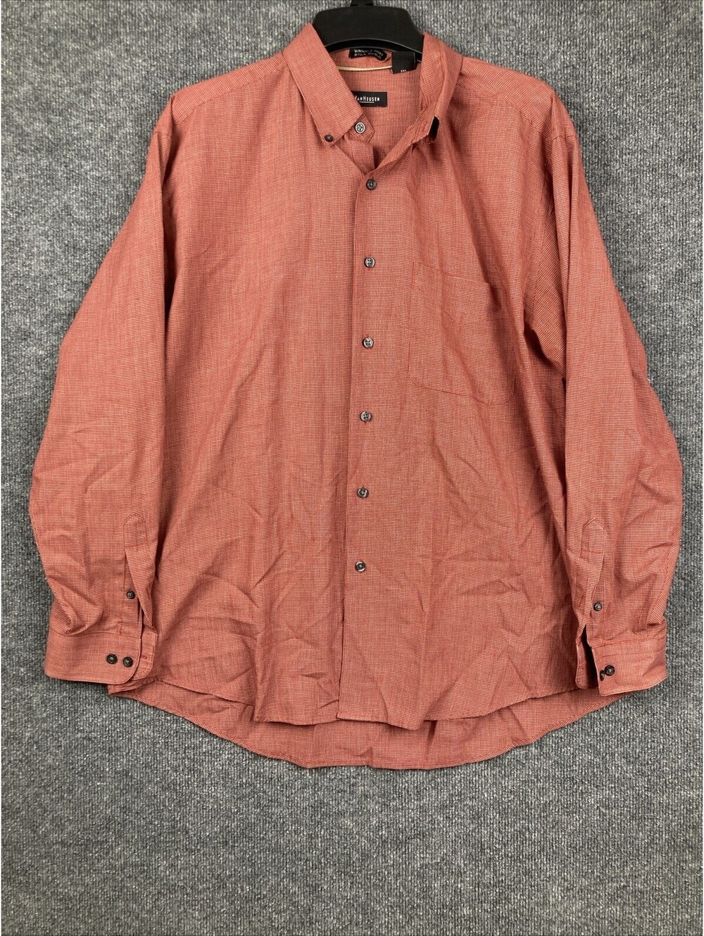 Van Heusen  Mens Large 16- 16 1/2 Red Check Wrinkle Free L/S Button Dress Shirt